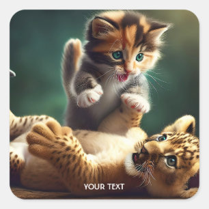Adesivo Quadrado Fantasy Cute Tiger Baby Kitten