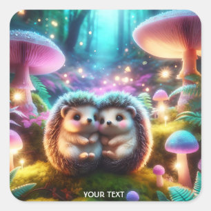Adesivo Quadrado Fantasy Cute Two Baby Hedgehogs
