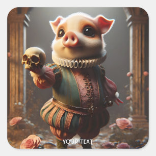 Adesivo Quadrado Fantasy Cute Wacky Head Pig