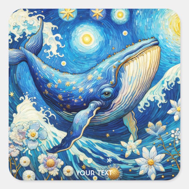 Adesivo Quadrado Fantasy Cute Whale Stars Sea (Frente)
