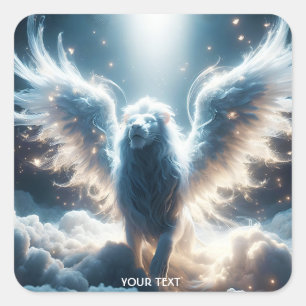 Adesivo Quadrado Fantasy Cute White Lion Heaven