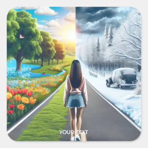 Adesivo Quadrado Fantasy Cute Winter Summer Road