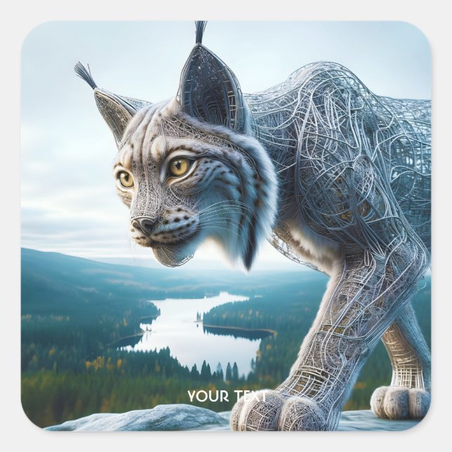 Adesivo Quadrado Fantasy Cute Wired Lynx Forest (Frente)