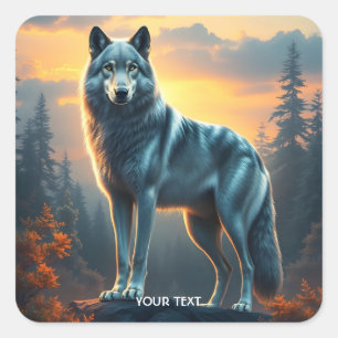 Adesivo Quadrado Fantasy Cute Wolf On Rock