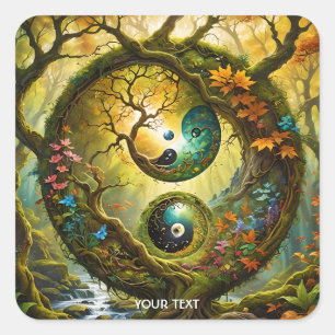 Adesivo Quadrado Fantasy Cute Yin Yang Forest