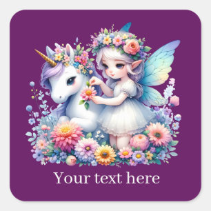 Adesivo Quadrado Fantasy Fairy unicorn adiciona texto