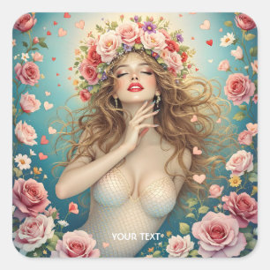 Adesivo Quadrado Fantasy Girls Hearts Flowers