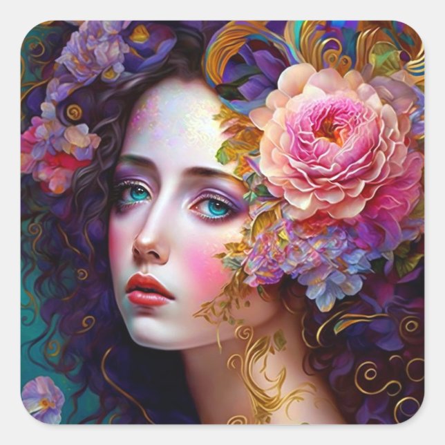 Adesivo Quadrado Fantasy Glam Mulher Pop Art Pé-Pau (Frente)