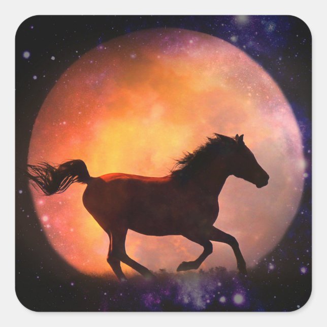 Adesivo Quadrado Fantasy Horse and Moon Stickers (Frente)