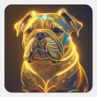 Adesivo Quadrado Fantasy Image Neon Yellow English Bulldog