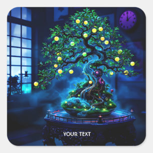 Adesivo Quadrado Fantasy - Luzes de árvore bonsai