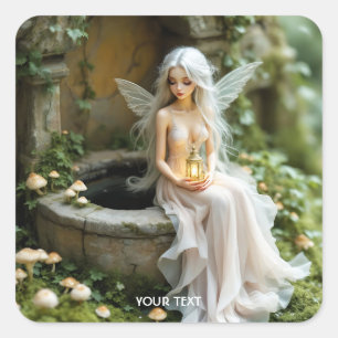 Adesivo Quadrado Fantasy Menina Bonita Cogumelos Lanterna