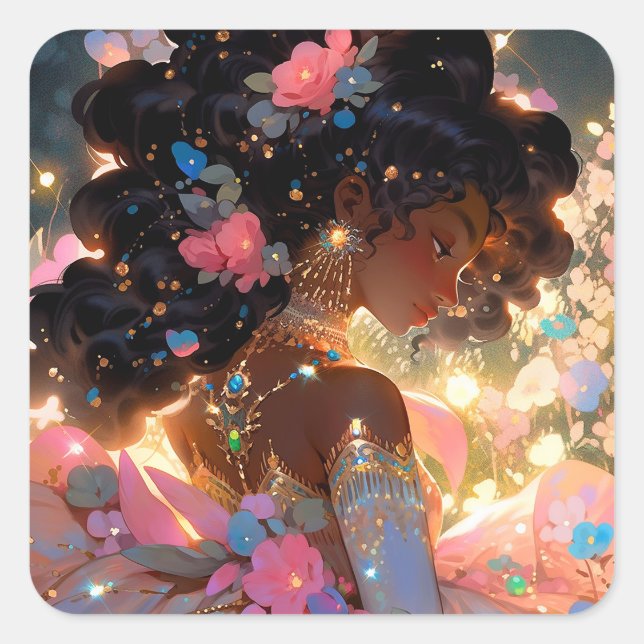 Adesivo Quadrado Fantasy Mulher Afro-Americana Art (Frente)