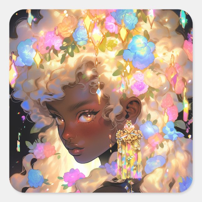 Adesivo Quadrado Fantasy Mulher Afro-Americana Art (Frente)