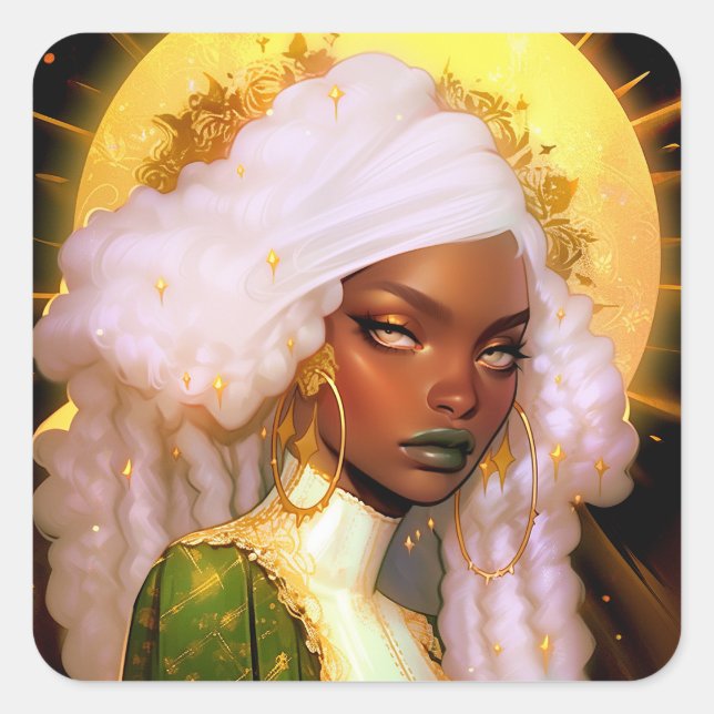 Adesivo Quadrado Fantasy Mulher Afro-Americana Art (Frente)