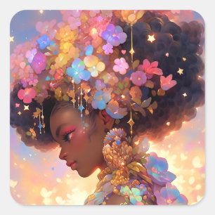 Adesivo Quadrado Fantasy Mulher Afro-Americana Art