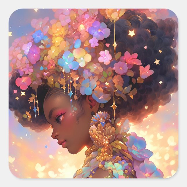 Adesivo Quadrado Fantasy Mulher Afro-Americana Art (Frente)