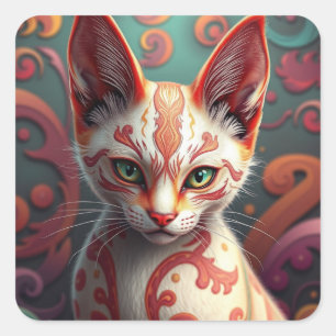 Adesivo Quadrado Fantasy Siamese Cat Stickers