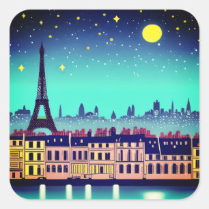 Adesivo Quadrado Fantasy Skyline de Paris sob as Estrelas