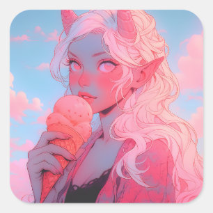 Adesivo Quadrado Fantasy Soft Pink Sorvete Anime Girl