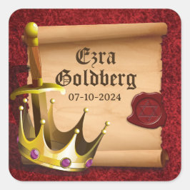 Adesivo Quadrado Fantasy Sword Crown Medieval Bar Mitzvah