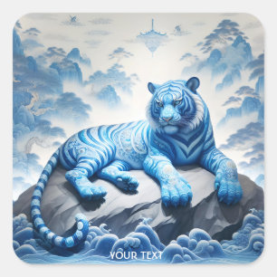 Adesivo Quadrado Fantasy Tigre Azul Chinês