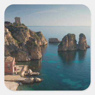 Adesivo Quadrado Faraglioni e almodrava em Scopello, Sicília