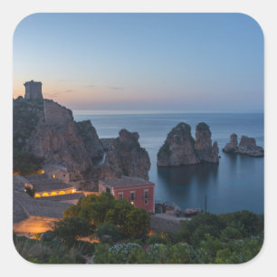 Adesivo Quadrado Faraglioni e almodrava em Scopello, Sicília