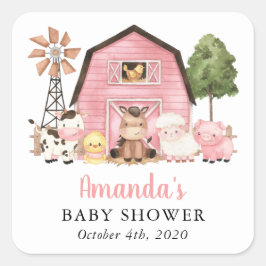 Adesivo Quadrado Farm Animals, Cute Animals, Pink Barn, Baby Shower