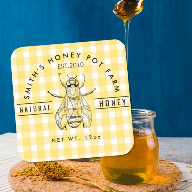 Adesivo Quadrado Farm shop honey jar label small business (Criador carregado)