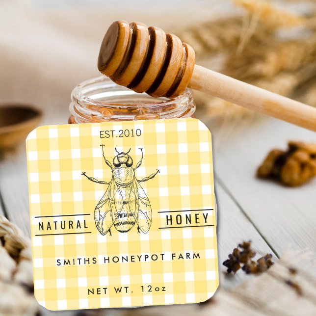 Adesivo Quadrado Farm shop honey jar label small business (Criador carregado)