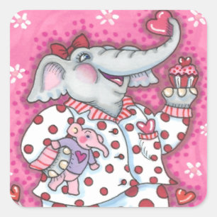 ADESIVO QUADRADO FÁRMACO QUEROSO EM PINK PAJAMAS, CUPCAKE CARDÍAC