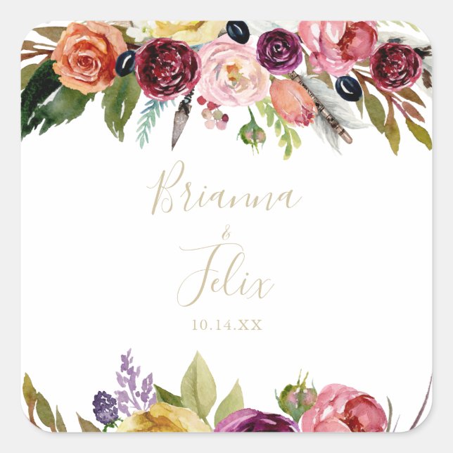 Adesivo Quadrado Fármacos de Envelope Tropical Feather Boho Dourado (Frente)