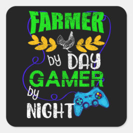 Adesivo Quadrado Farmer by Day Gamer by Night