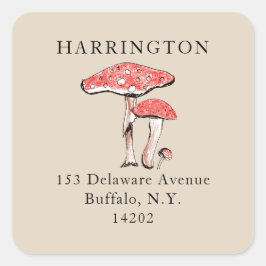 Adesivo Quadrado Farmhouse Mushrooms Hand-Illustrated Address