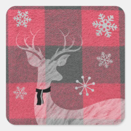 Adesivo Quadrado Farmhouse Red & Cinza Buffalo Xadrez Deer Snowflak
