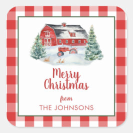 Adesivo Quadrado Farmhouse Shiplap Trator Snow Natal Russo