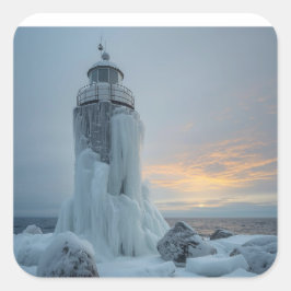 Adesivo Quadrado farol costeiro em tempestade de inverno