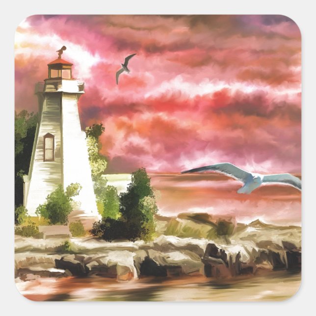 Adesivo Quadrado Farol Costeiro Sunset (Frente)