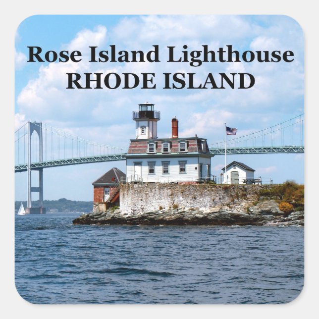 Adesivo Quadrado Farol da Ilha rosa, Stickers Rhode Island (Frente)