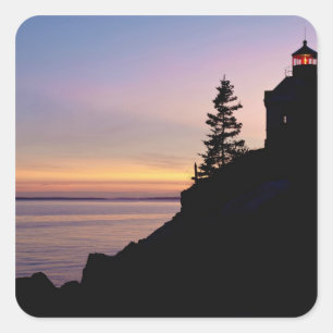 Adesivo Quadrado Farol de Bass Harbor na Ilha Mt. Desert,