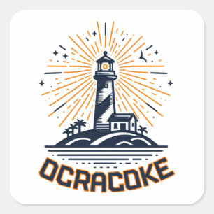 Adesivo Quadrado Farol de Ocracoke North Carolina ao Nascer do Sol