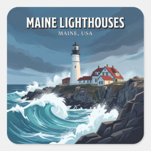 Adesivo Quadrado Farol de Portland Head Cape Elizabeth Maine