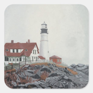 Adesivo Quadrado Farol de Portland Head na Névoa