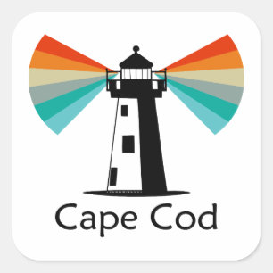Adesivo Quadrado Farol do Cabo Cod Massachusetts Arco-íris