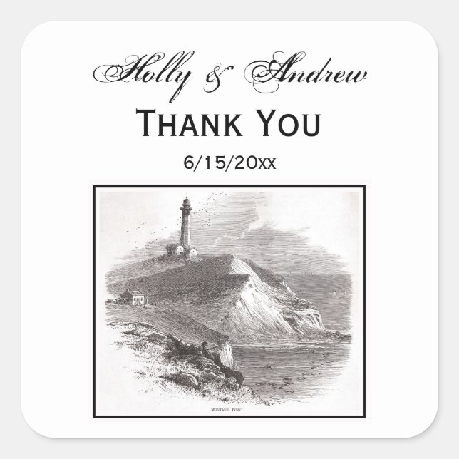 Adesivo Quadrado Farol Montauk Point Hamptons Long Island NY (Frente)