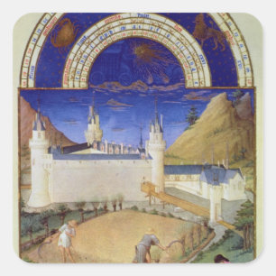 Adesivo Quadrado Fascimile de julho: Colheita e carneiros