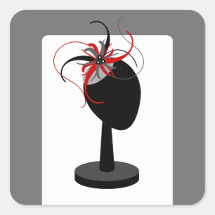 Adesivo Quadrado Fascinator vermelho & preto no suporte do chapéu