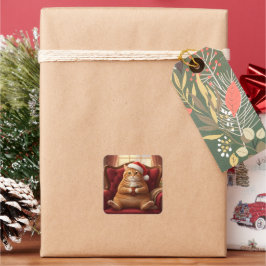 Adesivo Quadrado Fat Santa Cat with Hot Chocolate Stickers