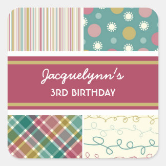 Adesivo Quadrado fatfatage Retro Vintage Teal Combo Birthday Sticke